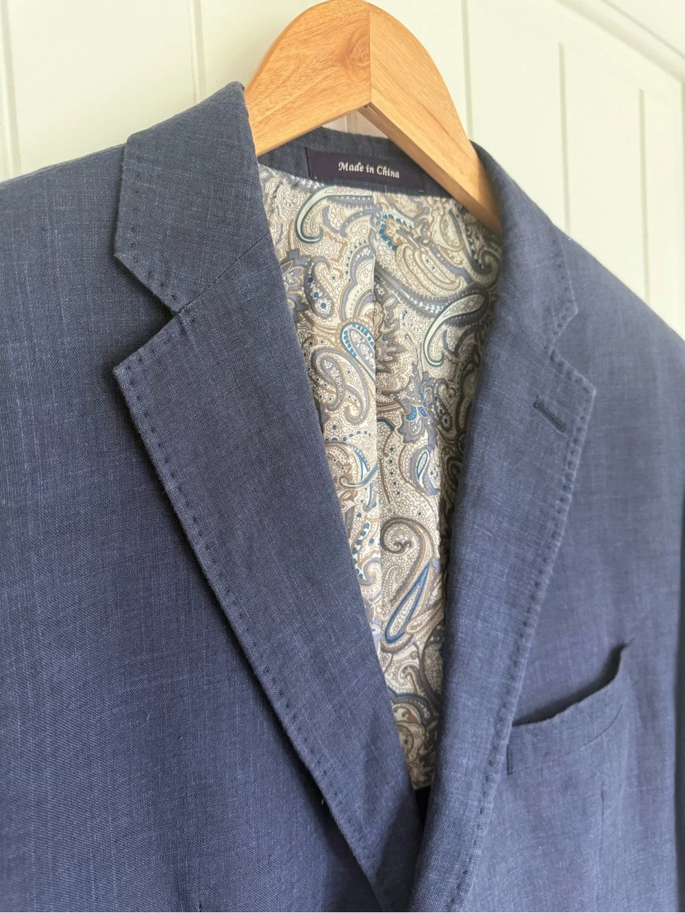 Alan Flusser Blue Linen Blend Blazer Sport Coat Paisley Lined Two Button 44R